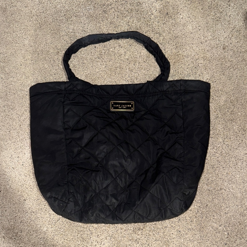 Marc Jacobs Black Logo Quilted  Large Shoulder Handbag Tote